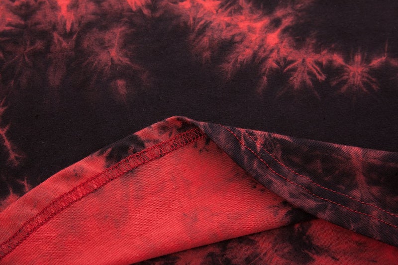 KLIEGOU Mens Hip Hop Tie-Dyed Hipster Curve Hem T Shirt(1803ZR Red XL) - Image 5